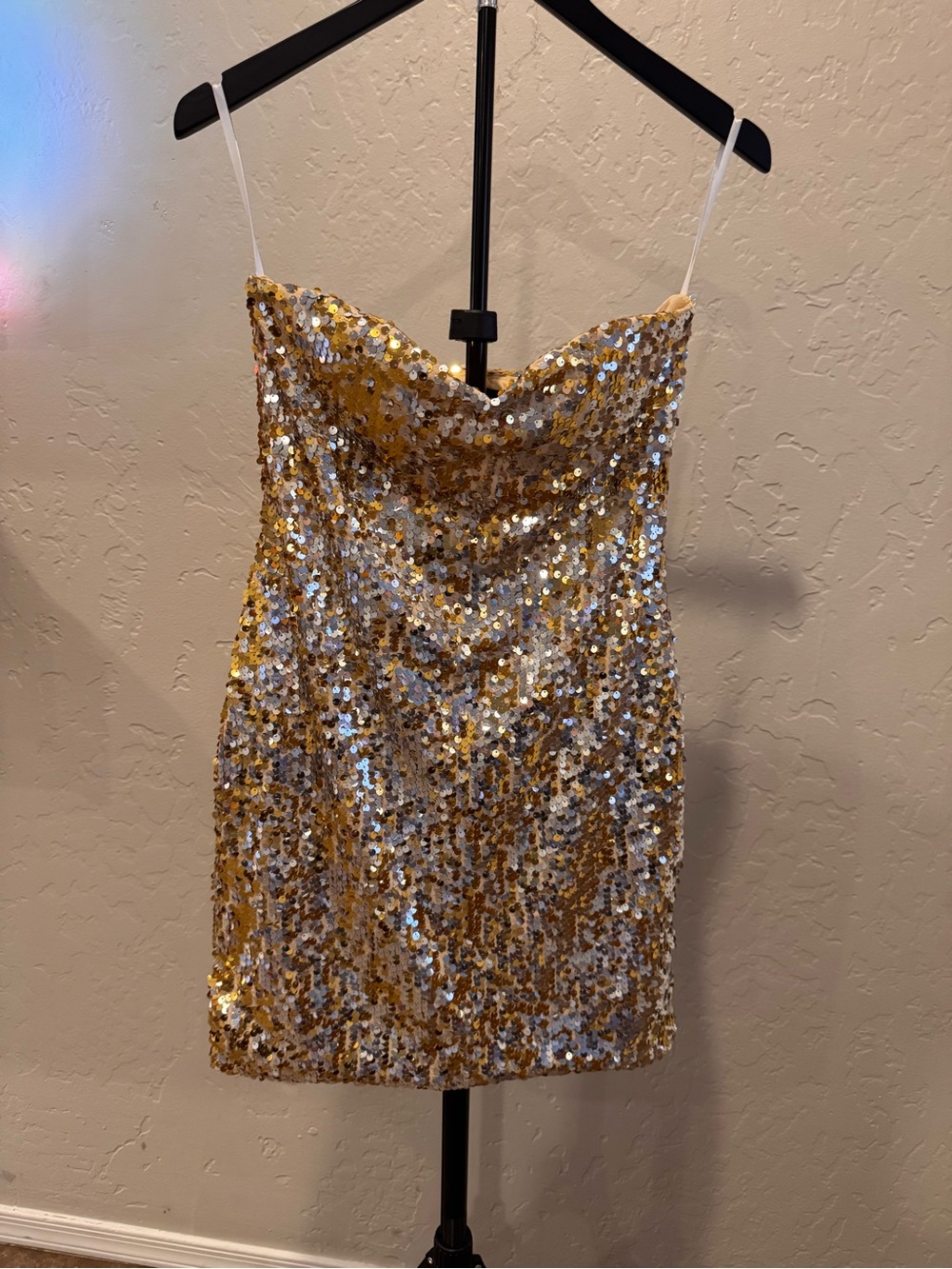 Frederick's of Hollywood Gold Sequin Strapless Mini Dress